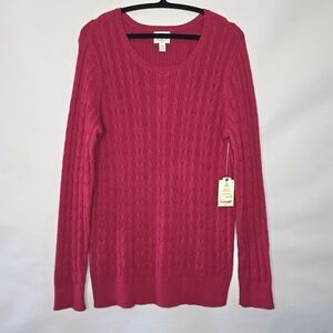 Classic Cable Knit Sweater Size XXL Tall Red Cotton Blend Pullover Comfy NEW